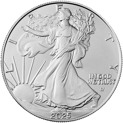 2025 American Silver Eagle 1 oz coin - 99.9% pure silver with Walking Liberty design